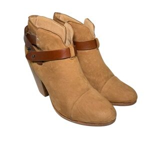 Rag & Bone Harrow Suede Ankle Booties Camel Tan Strap Block Heel Size 40 US 10